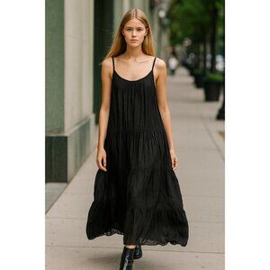 Bellambia Made in Italy Silk Blend Tiered Maxi Dress S Black Boho Resort Elegant
